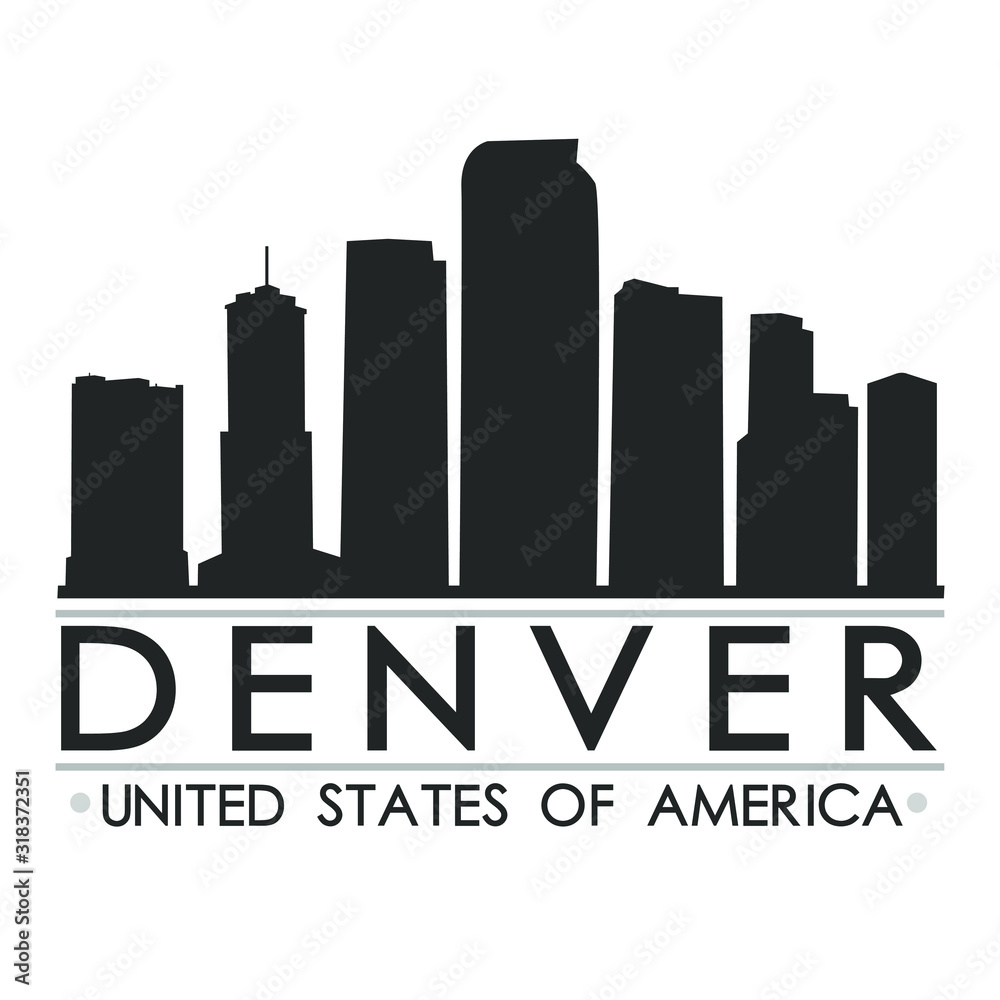 Denver Colorado Skyline. Silhouette Design City Vector Art. Landmark Illustration Logo.