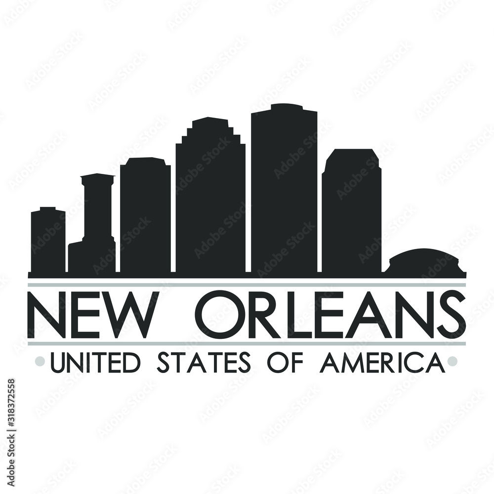 New Orleans Louisiana Skyline. Silhouette Design City Vector Art. Landmark Illustration Logo.