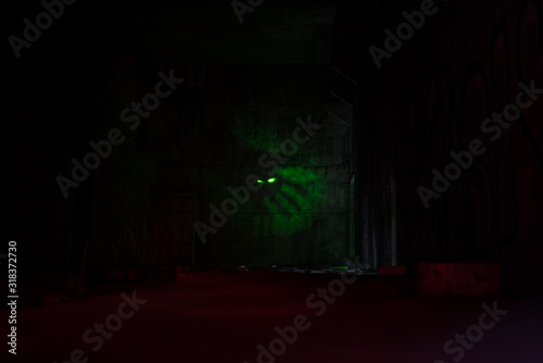 Laser in abandoned building mystery person magic spiritual spirit horoscope magic dark abandoned bunker