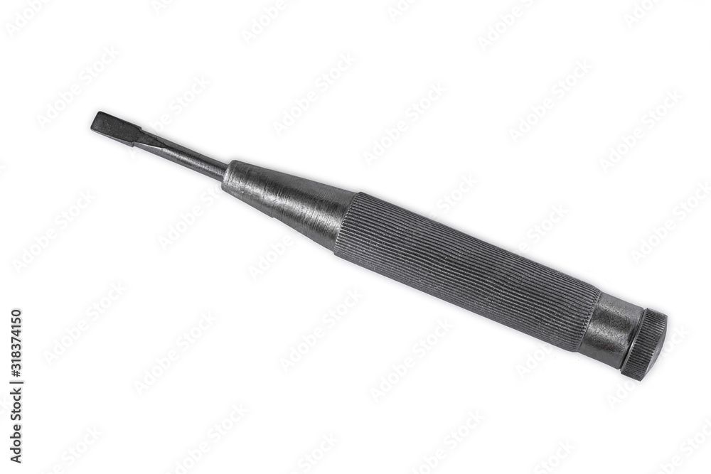 Screwdriver with a metal handle on a white background