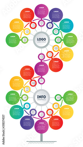 Business presentation or infographics concept with 19 steps. Template of development tree. Technology or education process with Nineteen options.