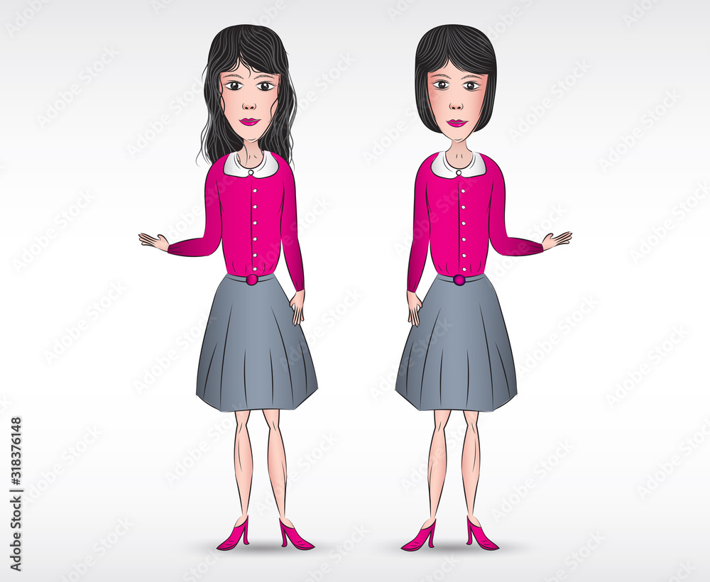 Young Business woman in office clothes vector illustration of a flat design. for valentine's day, beautiful girls. cartoon portraits. Flat cartoon girl in pink uniform Young Business woman in office clothes vector illustration of a flat design. for valentine's day, beautiful girls. cartoon portraits. Flat cartoon girl in pink uniform