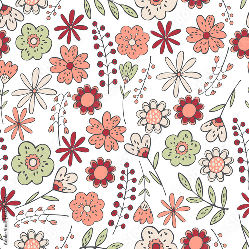 Fototapeta Naklejka Na Ścianę i Meble -  Floral background. Seamless vector pattern with hand drawn flowers