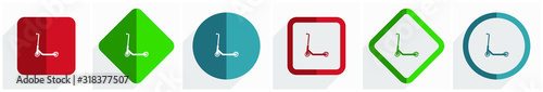 Scooter, sport, activity, vehicle, icon set, flat design vector illustration in 6 options for webdesign and mobile applications in eps 10