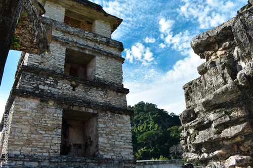 The four-story El Palacio tower in the Palenque Mayan complex