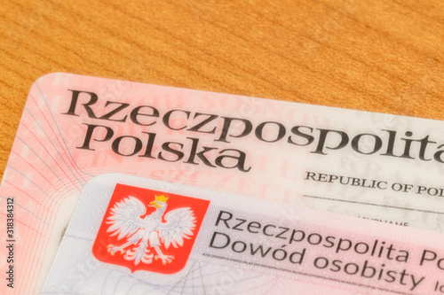 Close-up on part of old and new Polish ID cards.