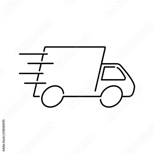 Símbolo de entrega urgente. Envío rápido con camión y líneas de velocidad. Icono lineal en color negro