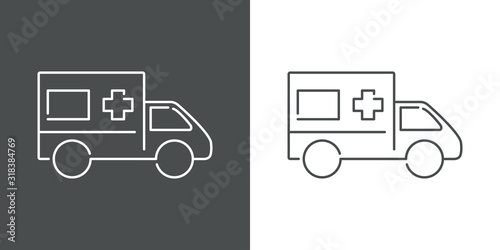 Icono lineal ambulancia en fondo gris y fondo blanco