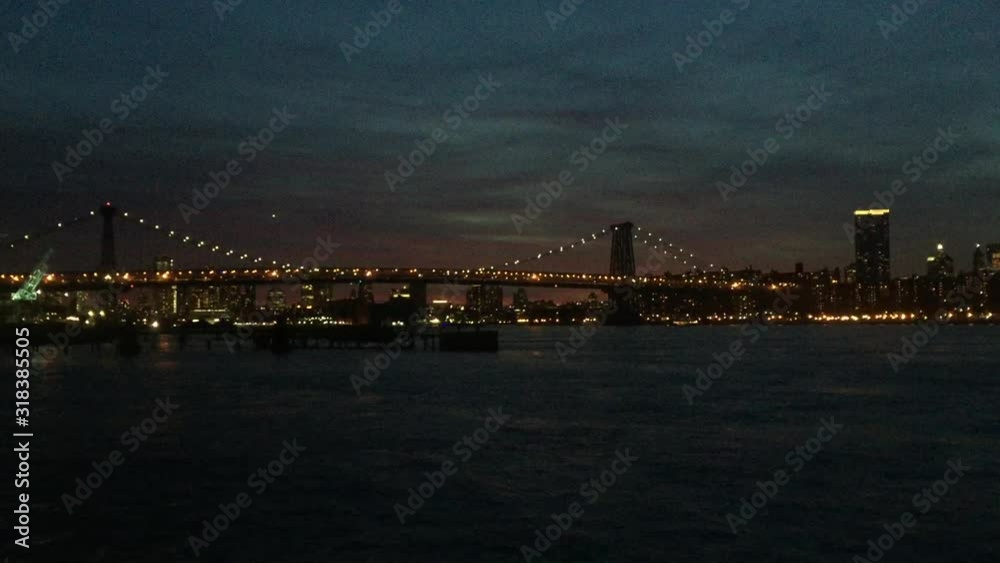 New city skyline across river skyscrapers of downtown Manhattan stock footage video New city skyline across river skyscrapers of downtown Manhattan stock footage video