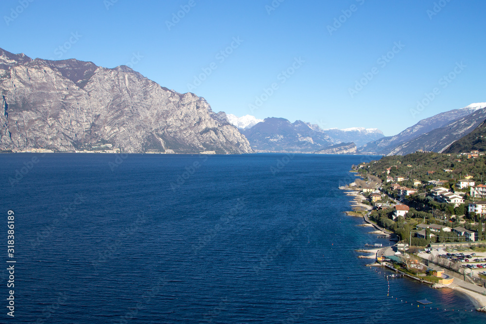 Malcesine town aerial view, Garda lake, Italy