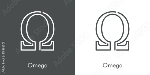 Icono plano lineal símbolo Omega en fondo gris y fondo blanco