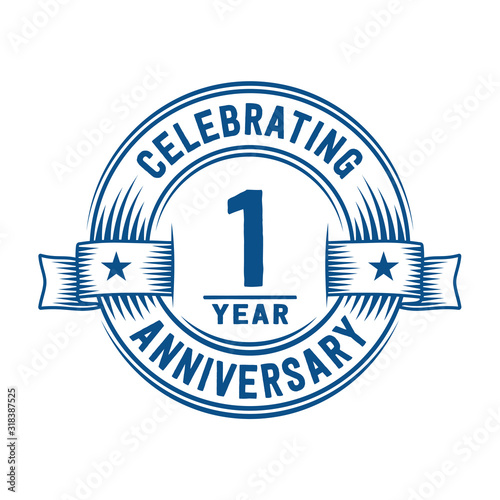 1 year logo design template. 1st anniversary vector and illustration.