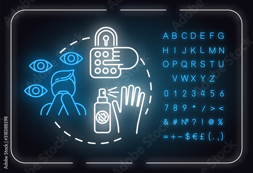 Paranoia neon light concept icon. Personality disorder. Mental illness idea thin line illustrationidea. Outer glowing sign with alphabet, numbers and symbols. Vector isolated RGB color illustration