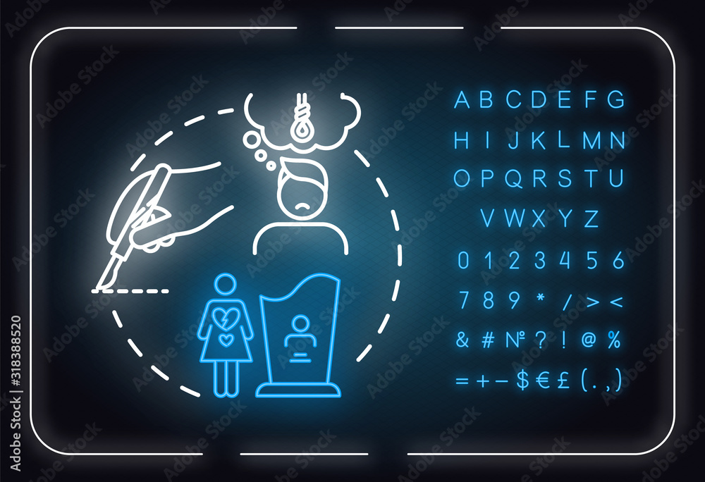 Suicide feeling neon light concept icon. Suicidal ideation. Depression ...