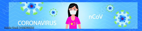 Coronavirus cartoon banner - woman in white medical mask