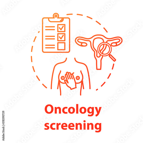 Oncology screening concept icon. Breast and cervical cancer prevention. Female diseases. Women health idea thin line illustration. Vector isolated outline RGB color drawing