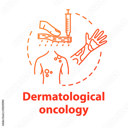 Dermatological oncology concept icon. Skin cancer awareness disease. Dermatitis, urticaria. Human health care idea thin line illustration. Vector isolated outline RGB color drawing