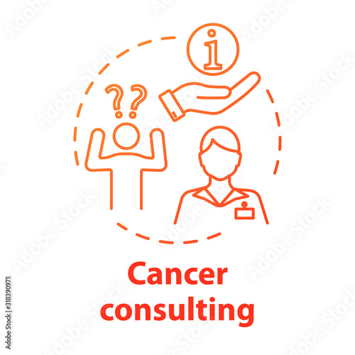 Cancer consulting concept icon. Consultant giving information in health problems to patient. Healthcare idea thin line illustration. Vector isolated outline RGB color drawing