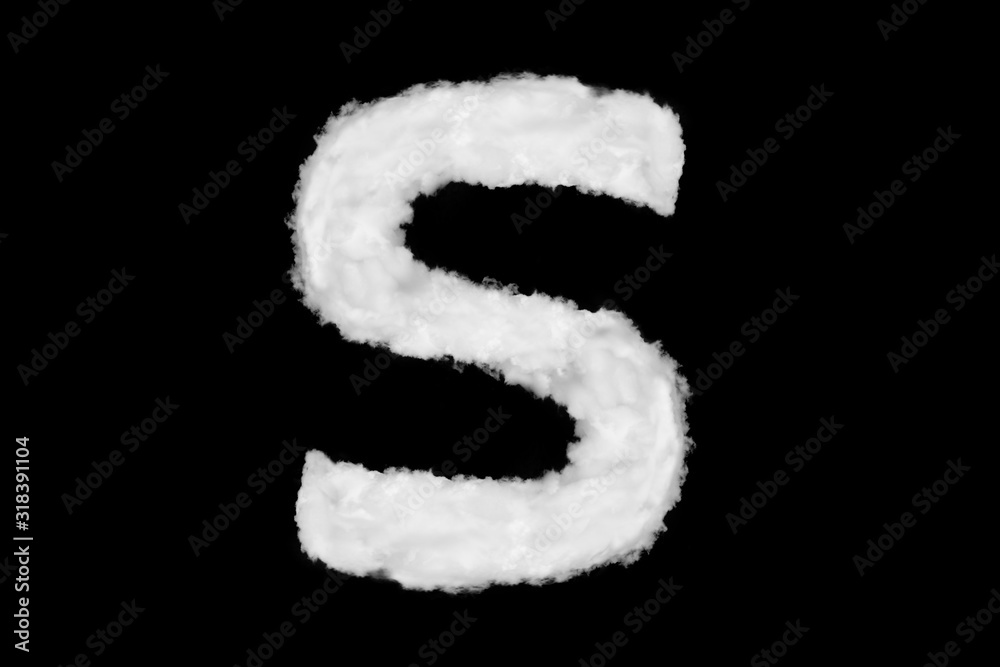 Thin letter S font shape element composed of clouds on blue background over sky Thin letter S font shape element composed of clouds on blue background over sky