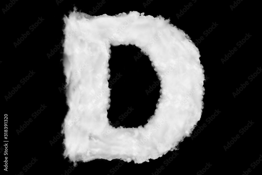 Letter D font shape element made of clouds on black background ready for mask or blending modes