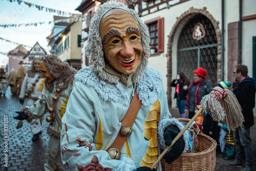 fastnacht - hansel narrenzunft brigachtal - jeck mit grauem fellhaar - fastnachtsumzug - ettenheim - southern germany photo