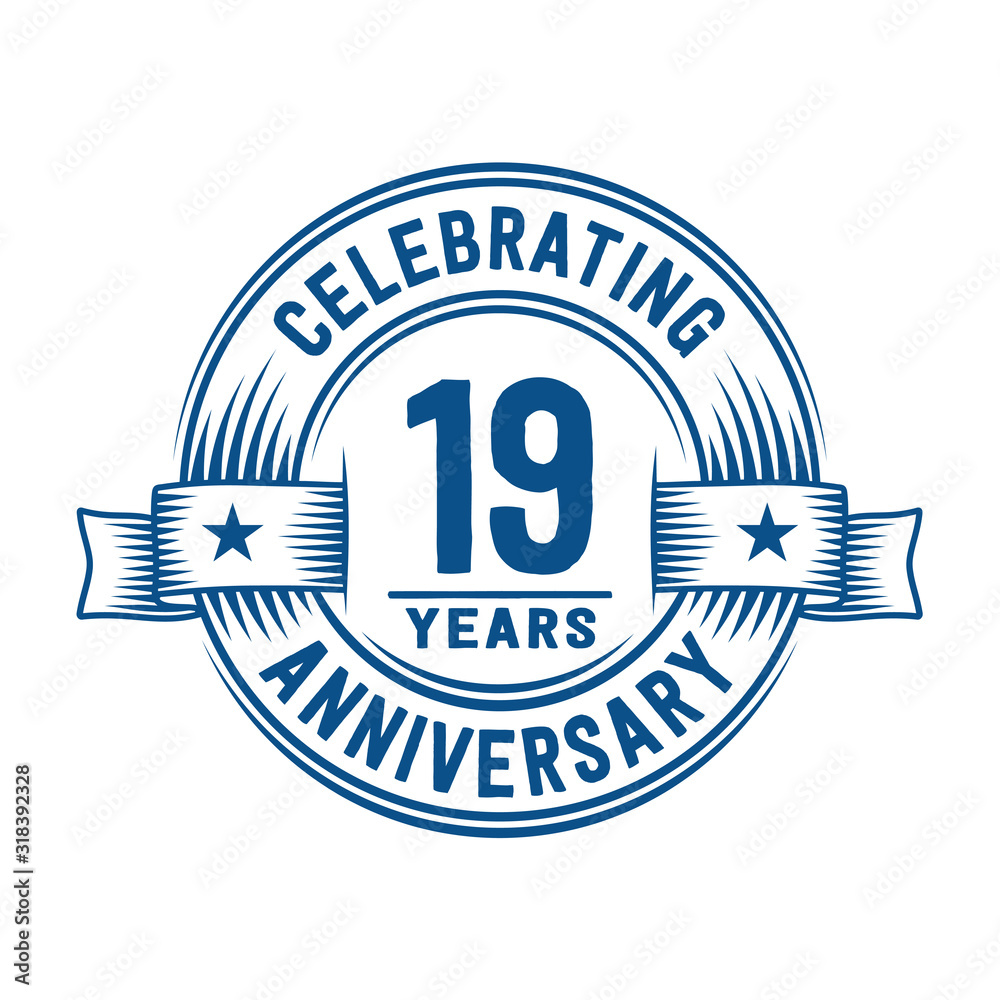19 years logo design template. 19th anniversary vector and illustration. 19 years logo design template. 19th anniversary vector and illustration.