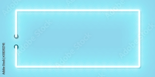 Vector realistic isolated neon sign of blue panoramic rectangle frame for template and layout on the cyan background.