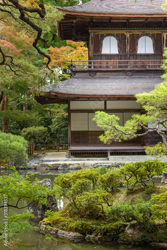 Ginkakuji temple, Japanese dry sand and gravel zen garden during autumn season in Kyoto, Japan.