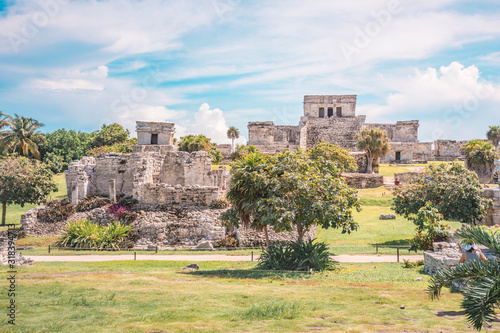 Tulum Archaeological Site. Ancient Mayan pyramids located in Riviera Maya  Mexico