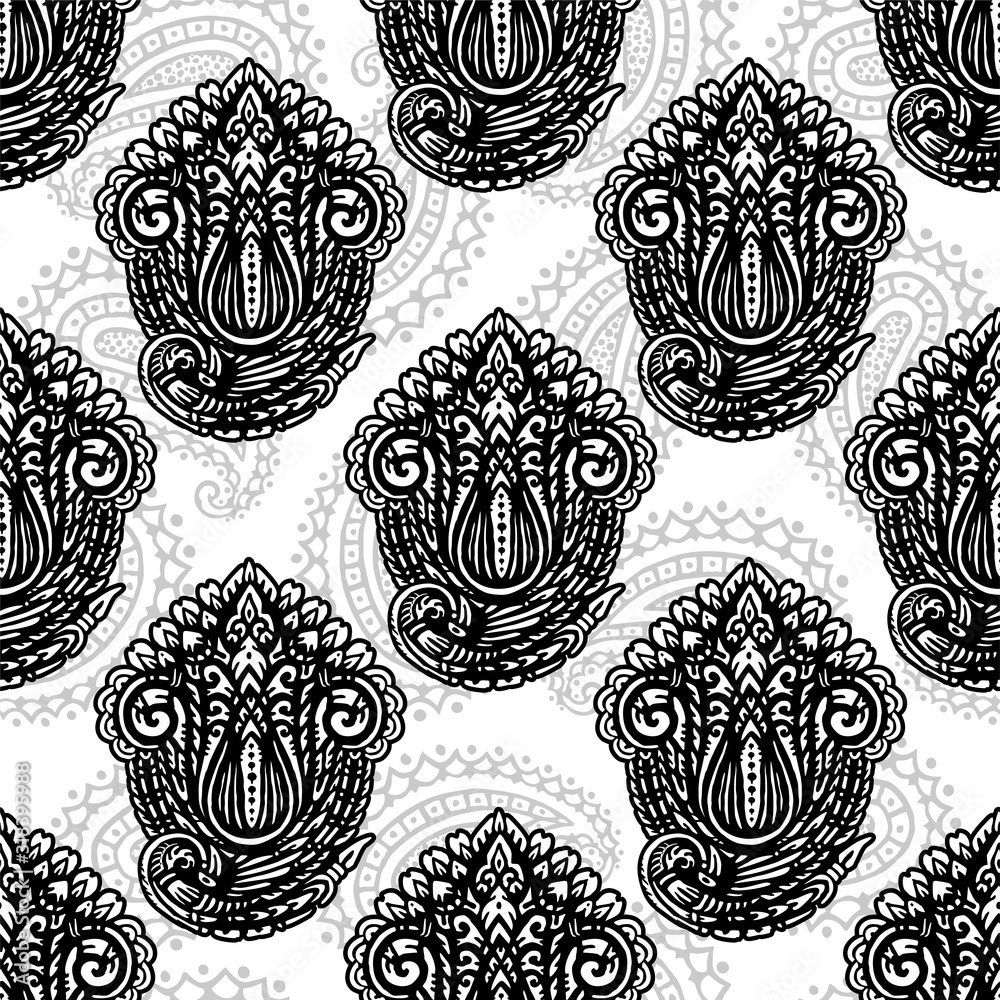 Vector ornamental ethnic art, patterned Indian, Turkish, Arabic, paisley. Hand drawn illustration. Tattoo, astrology, alchemy, boho and magic symbol. Original design in doodle style.