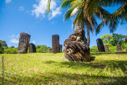 Stone Monoliths are Mysterious stone sculptures in tropic island, Ngarchelong, Palau, Pacific island photo