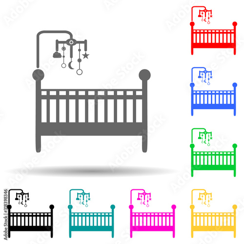 cot with toys multi color style icon. Simple glyph, flat vector of baby icons for ui and ux, website or mobile application