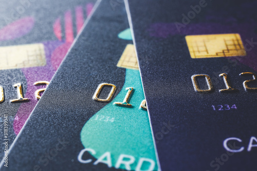Closeup view of different credit cards