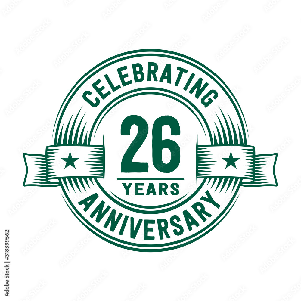 26 years logo design template. 26th anniversary vector and illustration. 26 years logo design template. 26th anniversary vector and illustration.