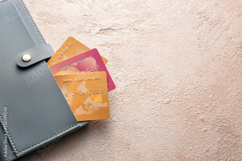 Wallet with credit cards on...