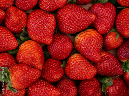 Top view of  a group of strawberries