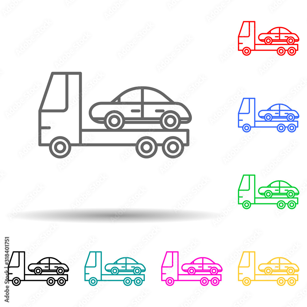 Naklejka premium evacuator multi color style icon. Simple thin line, outline vector of cars service and repair parts icons for ui and ux, website or mobile application