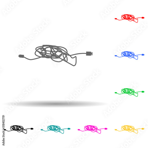 Tangled cable multi color style icon. Simple glyph, flat vector of chaos icons for ui and ux, website or mobile application