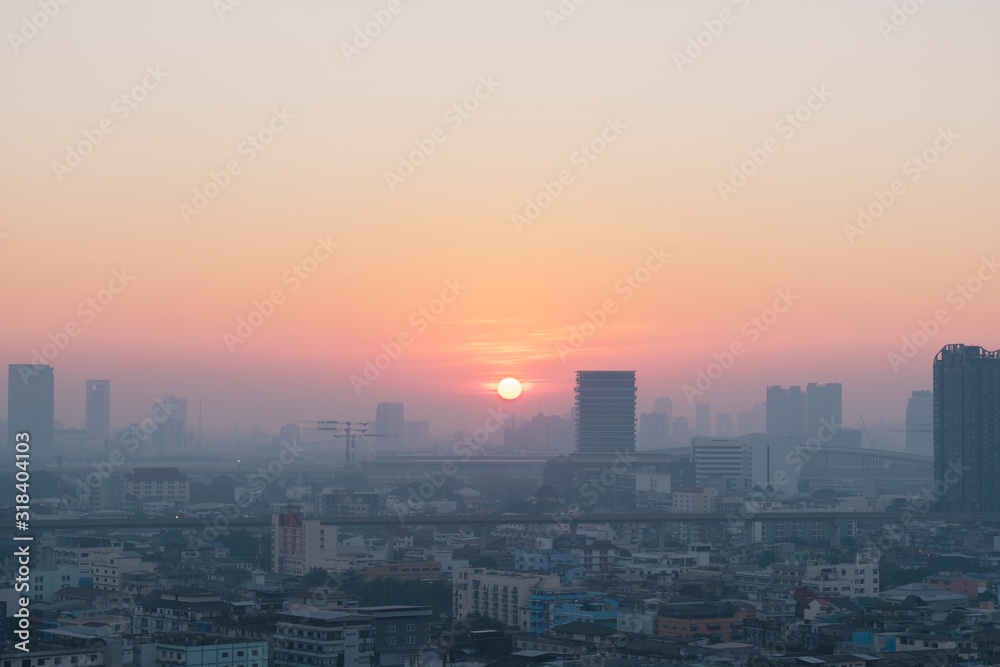 morning time, rush hour and air pollution of Bangkok Thailand
