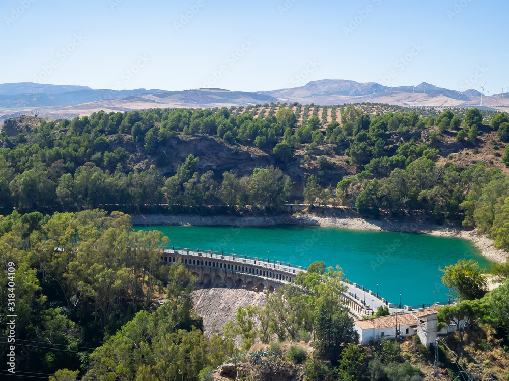 Gaitanejo reservoir and dam near the Royal El Chorro Royal Trail. Spain
