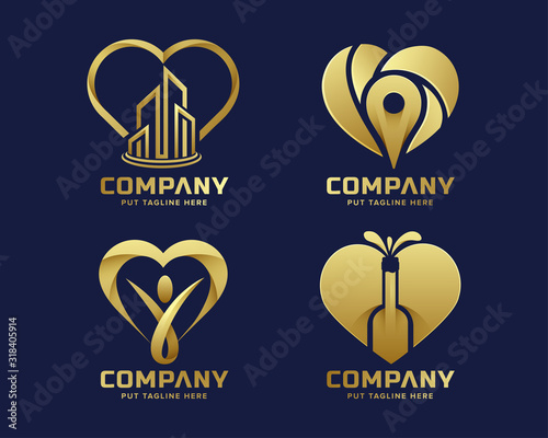 heart love golden logo collection