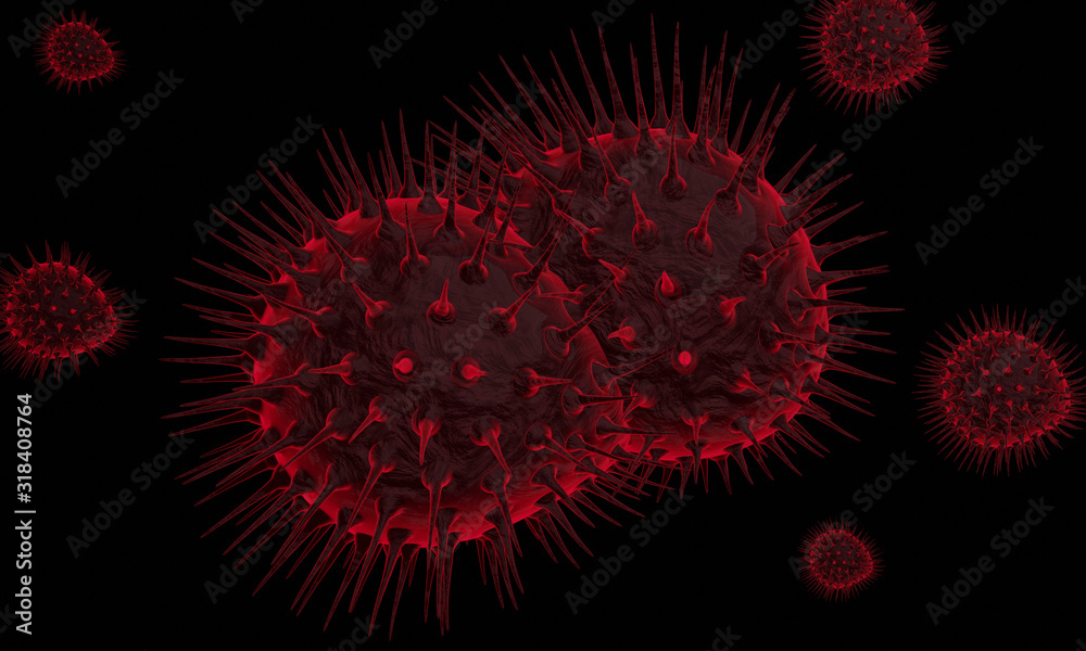 Abstract bacteria or virus cell in spherical shape with long antennas. Corona virus. Pandemic or Corona virus infection concept - 3D Rendering.