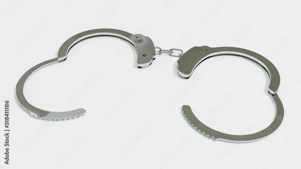 Metal handcuffs isolated on the white background 3d illustration render Metal handcuffs isolated on the white background 3d illustration render