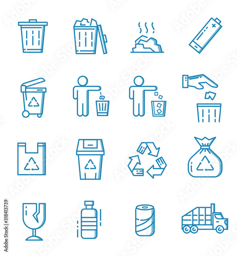 Set of trash icons with outline style.