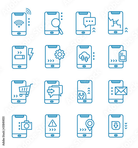 Set of mobile icons with outline style