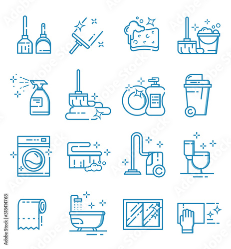Set of cleaning service icons with outline style.