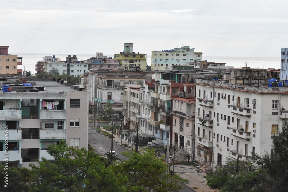 cityscape of buildings in Vedado Havana along el Malecon