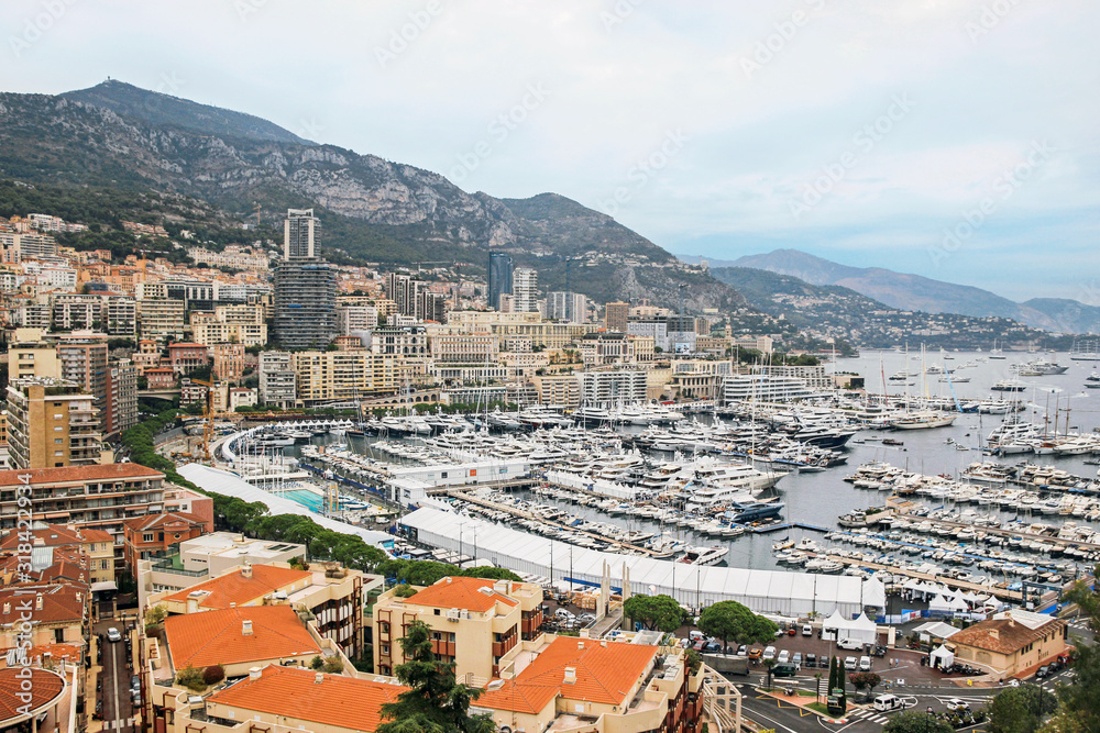 aerial view cityscape of buildings at coastline in Monaco 