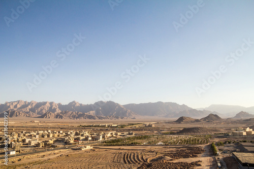 Aerial view of a residential suburb of Yazd, Iran, under construction, being developped, as a part of the iranian industrial strategy to boost the construction business photo