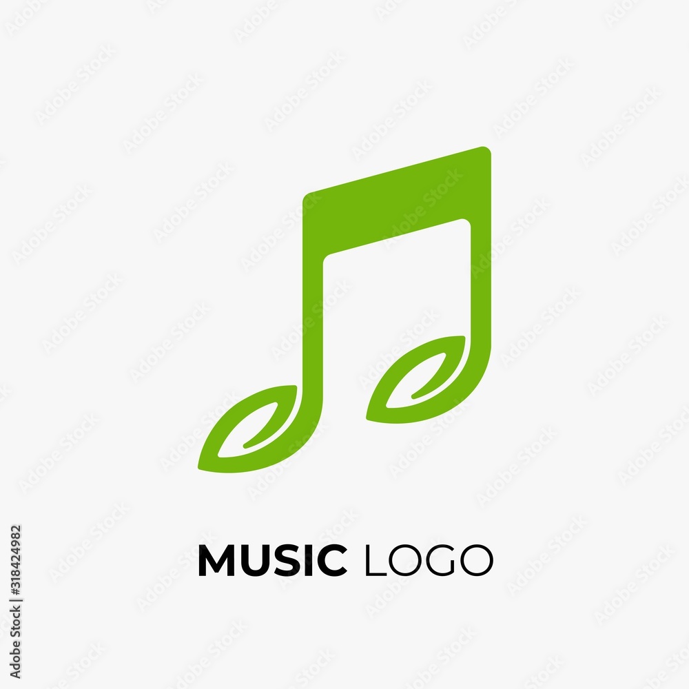 Music logo design. Leaf with note emblem vector illustration for music corporate graphic template. Music logo design. Leaf with note emblem vector illustration for music corporate graphic template.